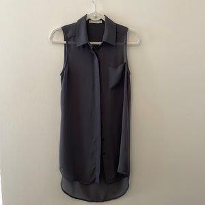 Lush Sheer Gray Long Button Down Blouse